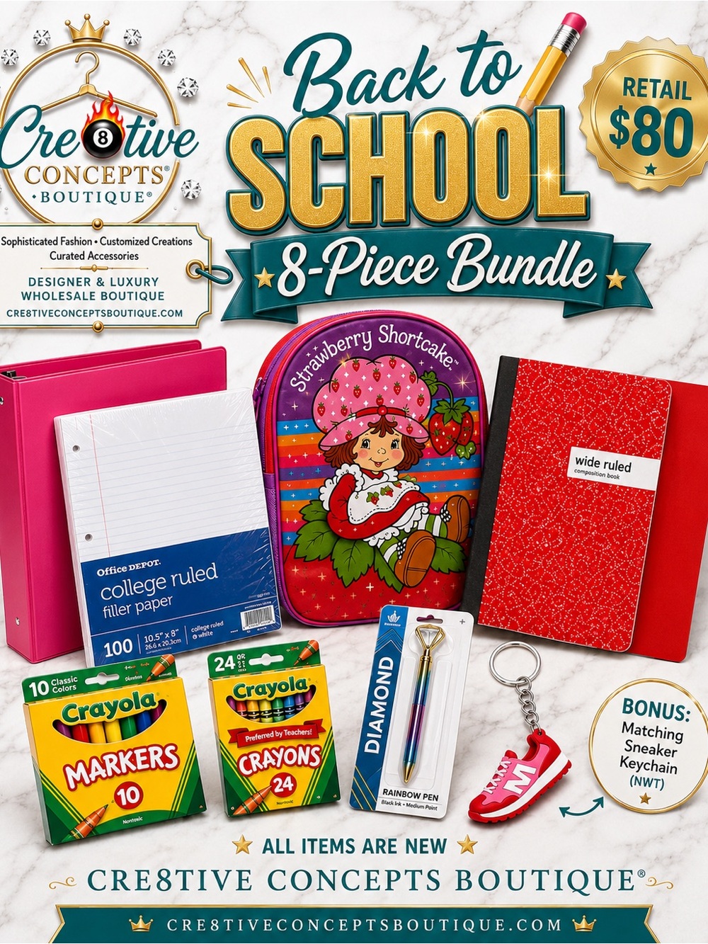 Cre8tive Concepts Boutique® Back 2 School 8-Piece Bundle | Strawberry Shortcake